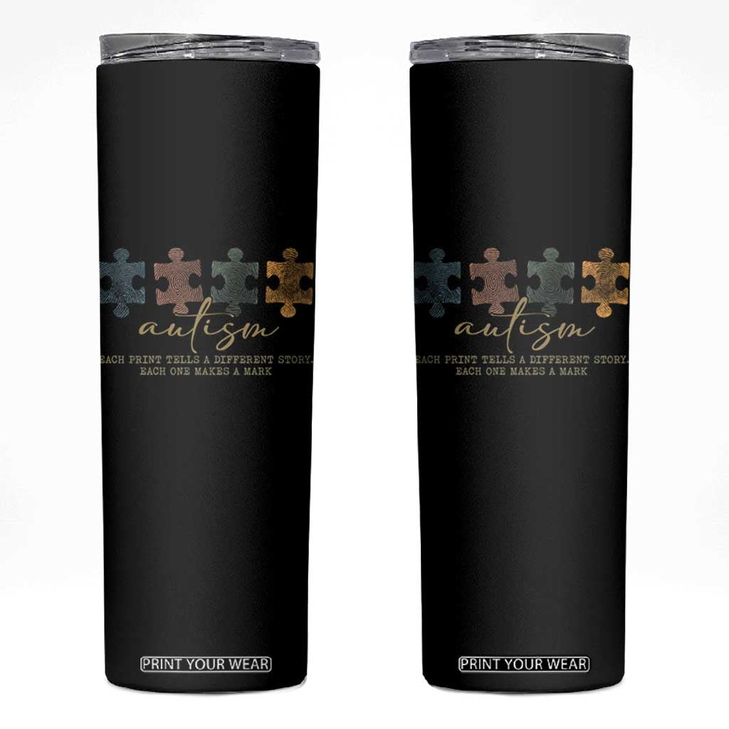 Autism Skinny Tumbler Fingerprint Autism Each One Makes A Mark TS09 Black Print Your Wear
