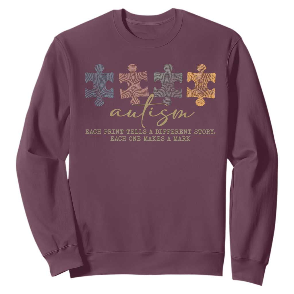 Autism Sweatshirt Fingerprint Autism Each One Makes A Mark TS09 Maroon Print Your Wear