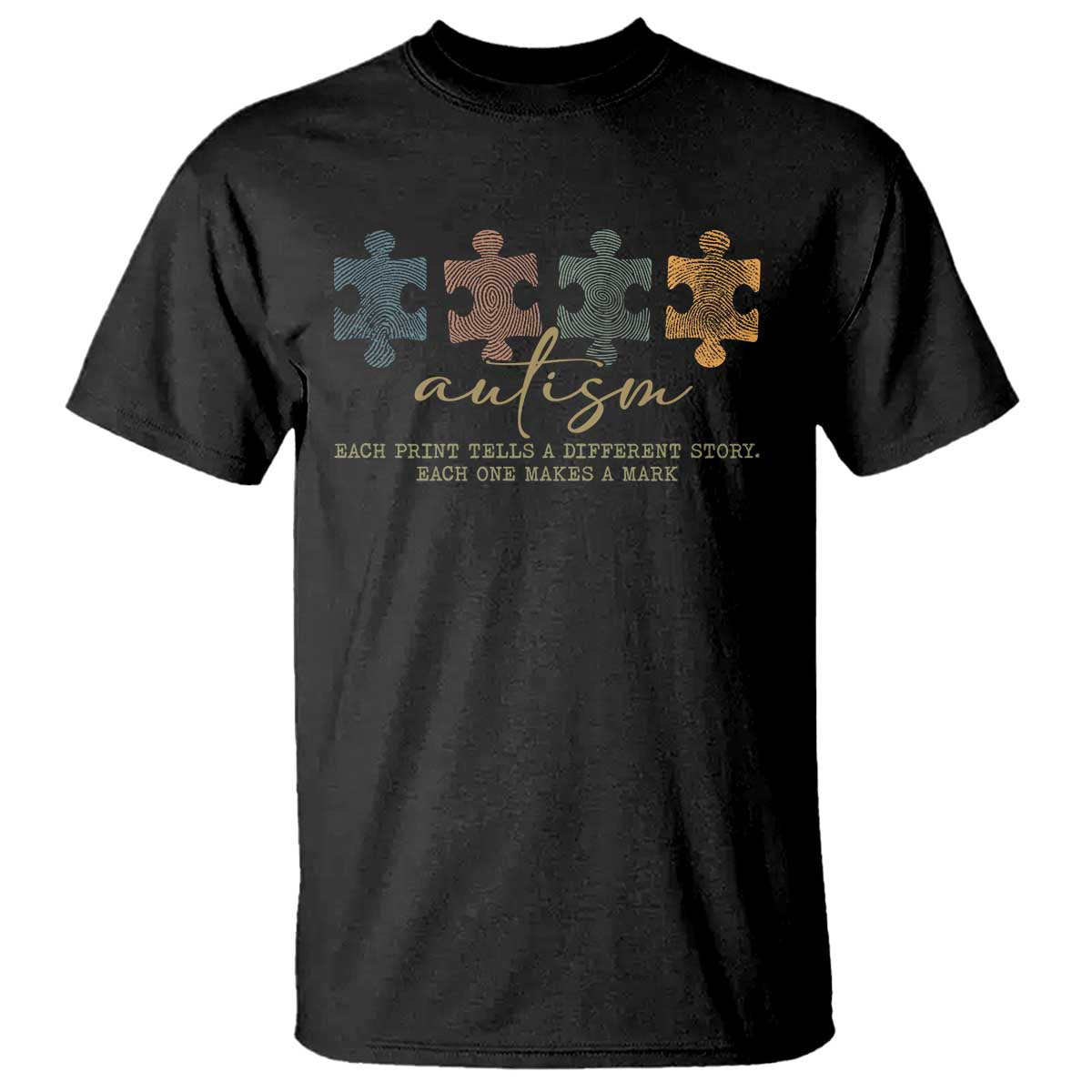 Autism T Shirt Fingerprint Autism Each One Makes A Mark TS09 Black Print Your Wear