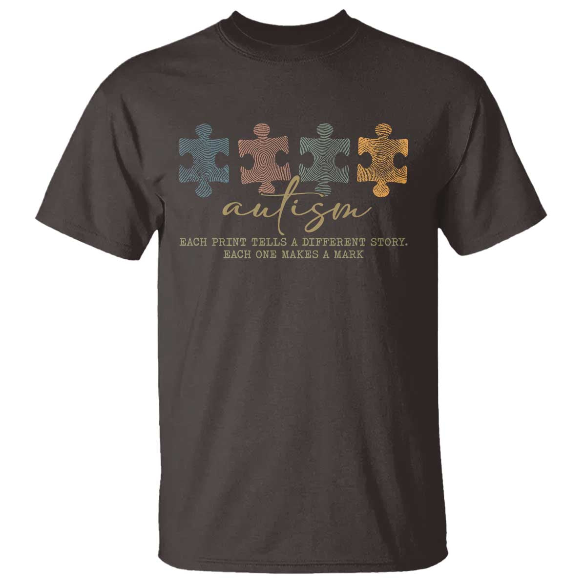 Autism T Shirt Fingerprint Autism Each One Makes A Mark TS09 Dark Chocolate Print Your Wear