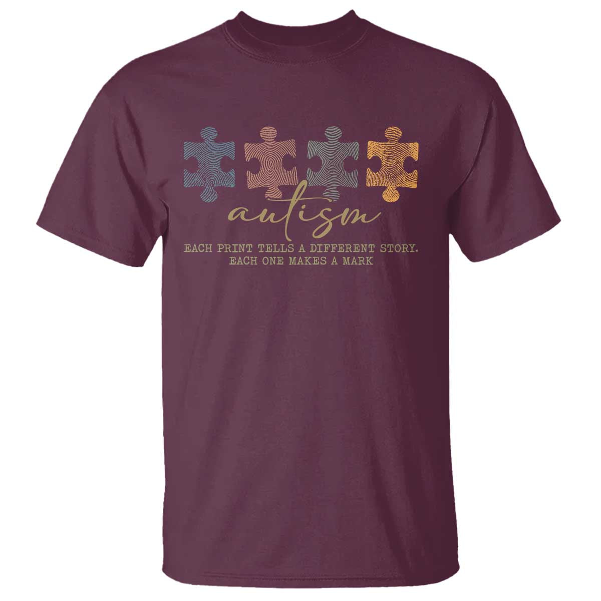 Autism T Shirt Fingerprint Autism Each One Makes A Mark TS09 Maroon Print Your Wear
