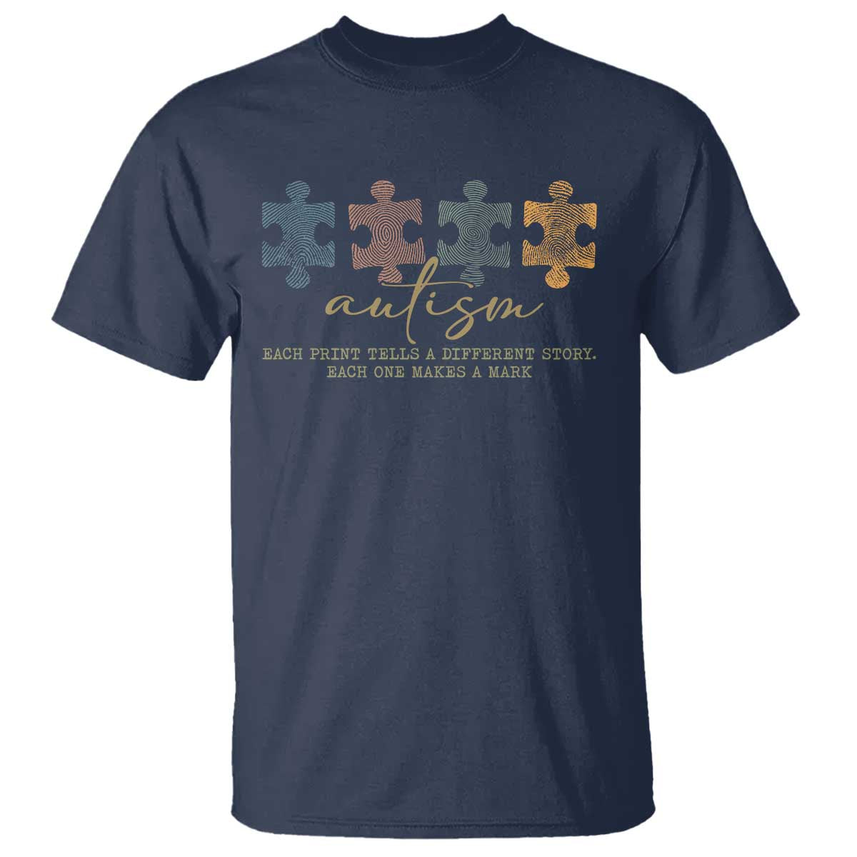 Autism T Shirt Fingerprint Autism Each One Makes A Mark TS09 Navy Print Your Wear