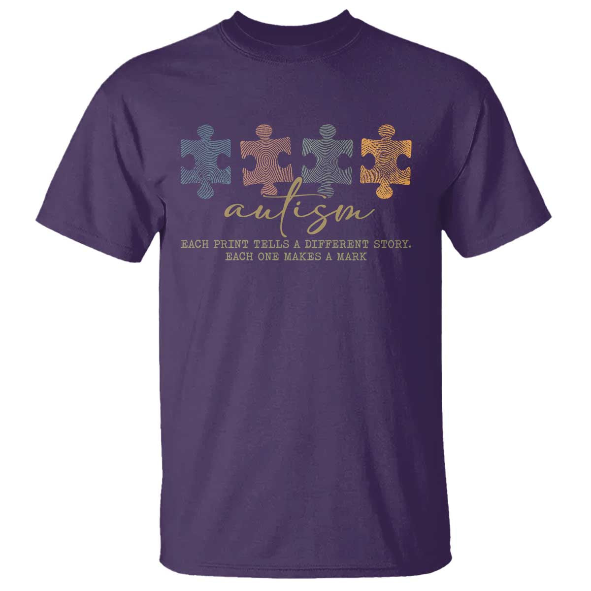 Autism T Shirt Fingerprint Autism Each One Makes A Mark TS09 Purple Print Your Wear
