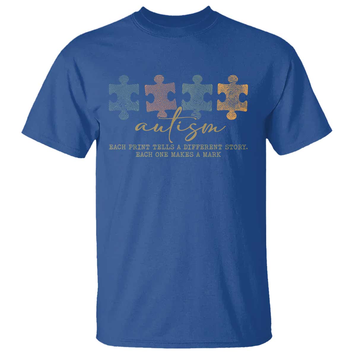 Autism T Shirt Fingerprint Autism Each One Makes A Mark TS09 Royal Blue Print Your Wear