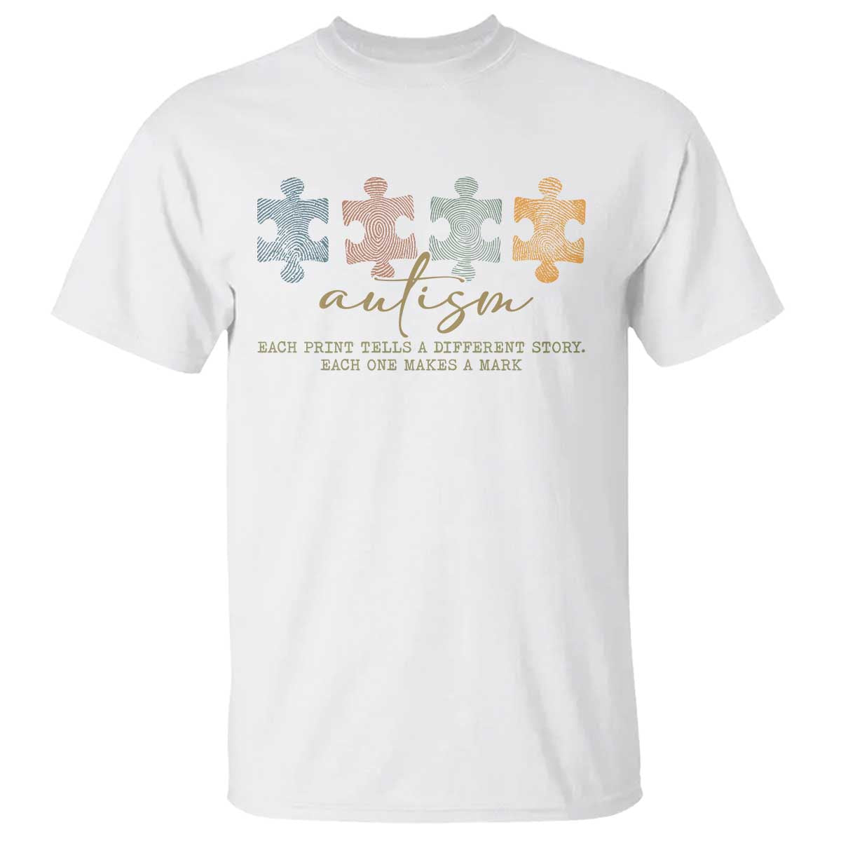 Autism T Shirt Fingerprint Autism Each One Makes A Mark TS09 White Print Your Wear