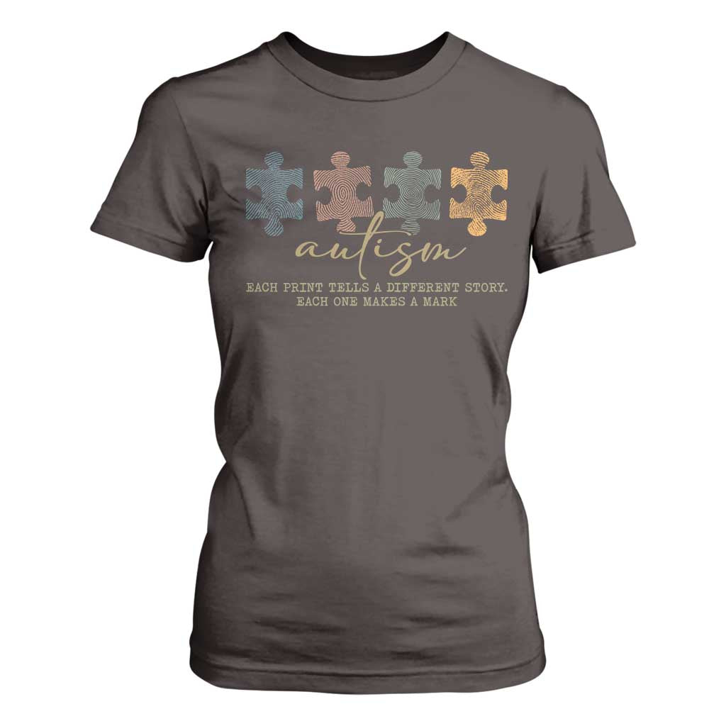 Autism T Shirt For Women Fingerprint Autism Each One Makes A Mark TS09 Dark Chocolate Print Your Wear