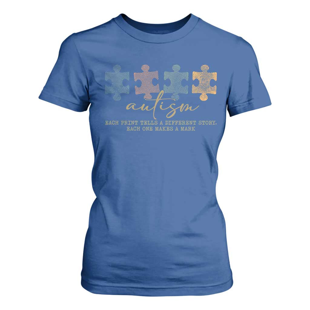 Autism T Shirt For Women Fingerprint Autism Each One Makes A Mark TS09 Royal Blue Print Your Wear
