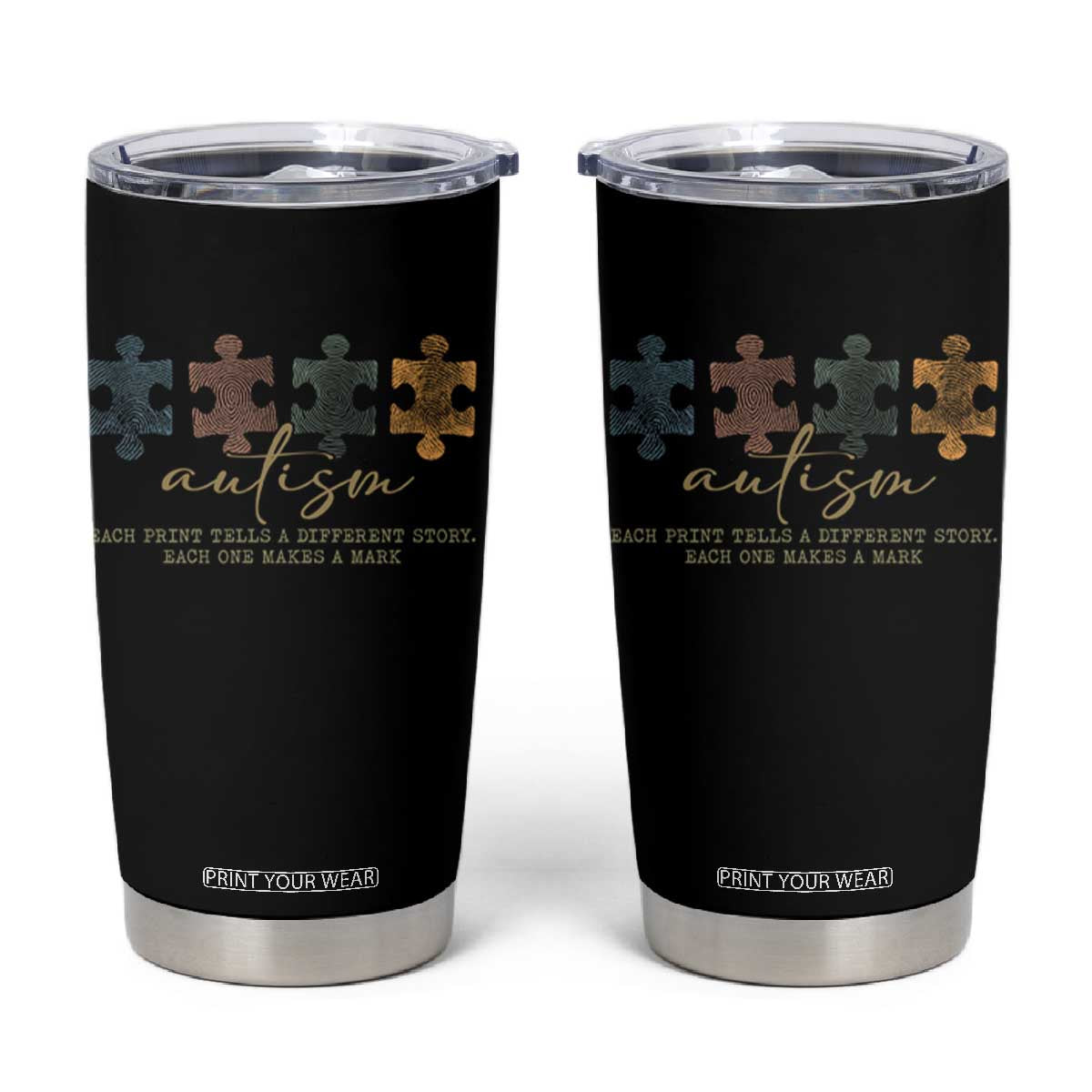 Autism Tumbler Cup Fingerprint Autism Each One Makes A Mark TS09 Black Print Your Wear