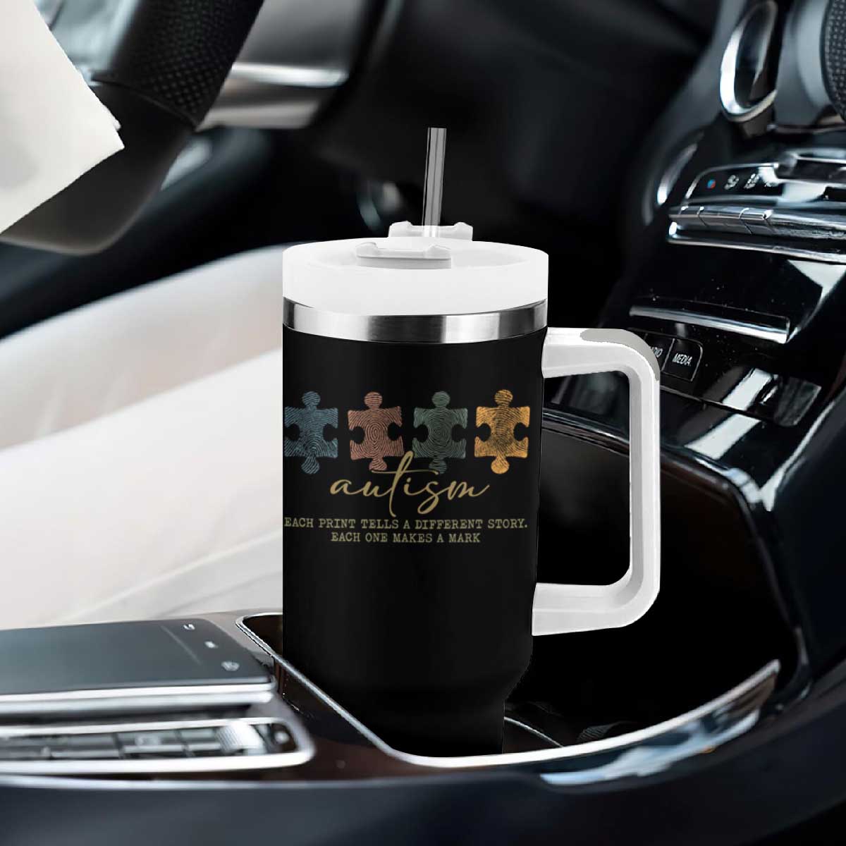 Autism Tumbler With Handle Fingerprint Autism Each One Makes A Mark TS09 Print Your Wear
