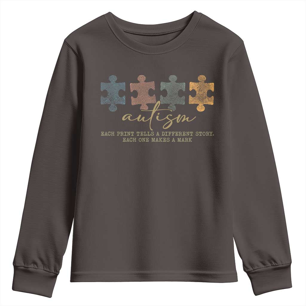 Autism Youth Sweatshirt Fingerprint Autism Each One Makes A Mark TS09 Dark Chocolate Print Your Wear