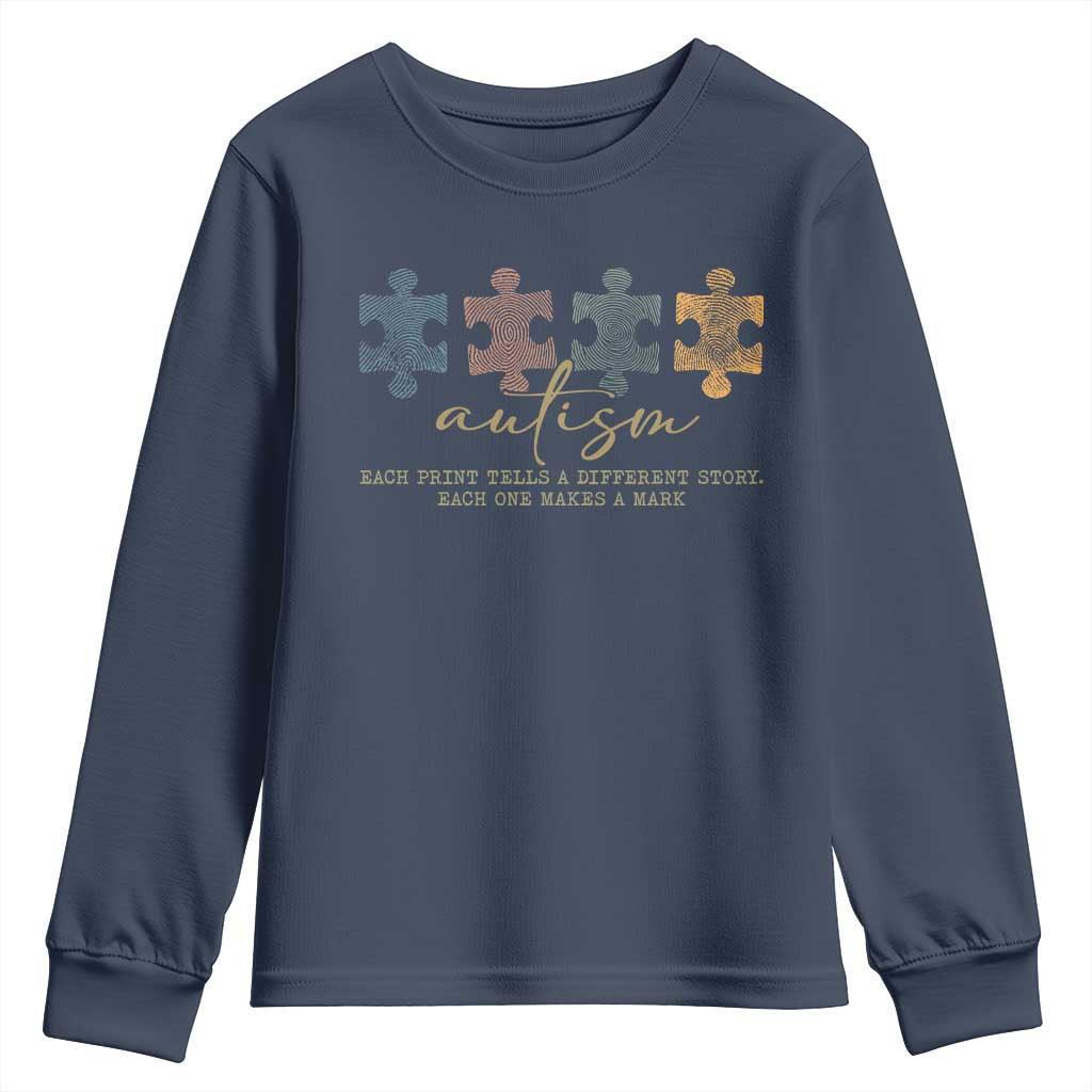 Autism Youth Sweatshirt Fingerprint Autism Each One Makes A Mark TS09 Navy Print Your Wear