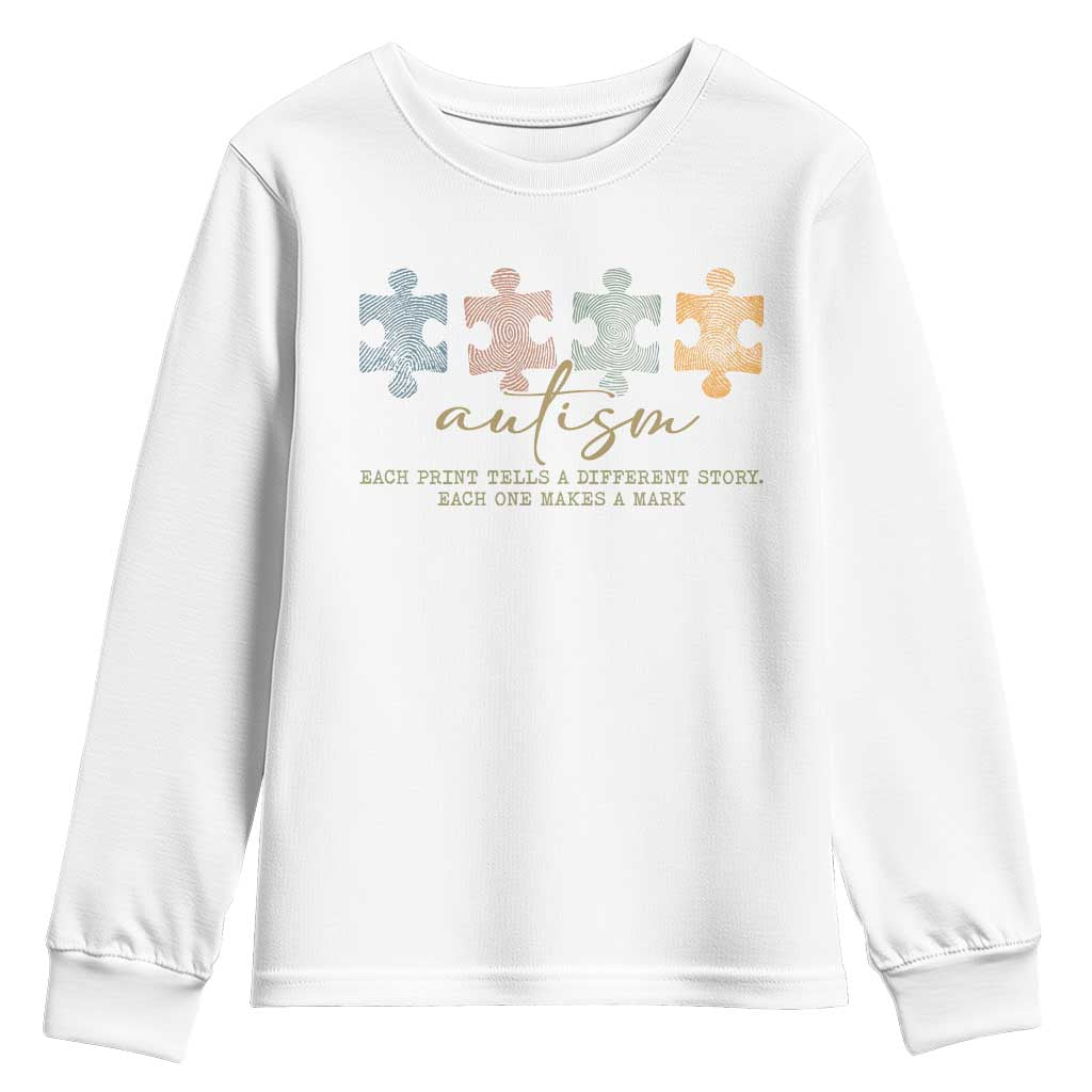 Autism Youth Sweatshirt Fingerprint Autism Each One Makes A Mark TS09 White Print Your Wear