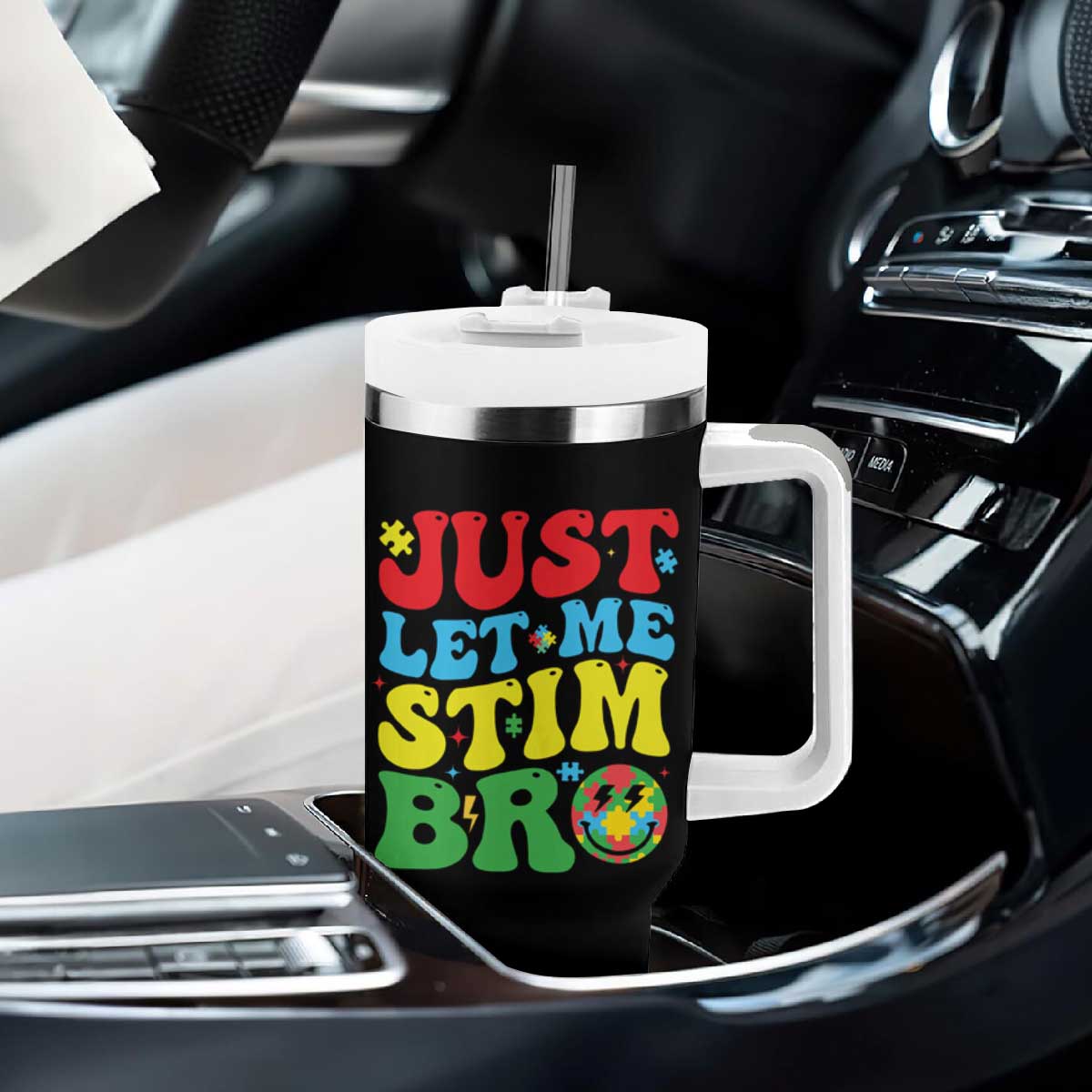 Just Let Me Stim Bro Tumbler With Handle Autism ADHD Stimming TS09 Print Your Wear