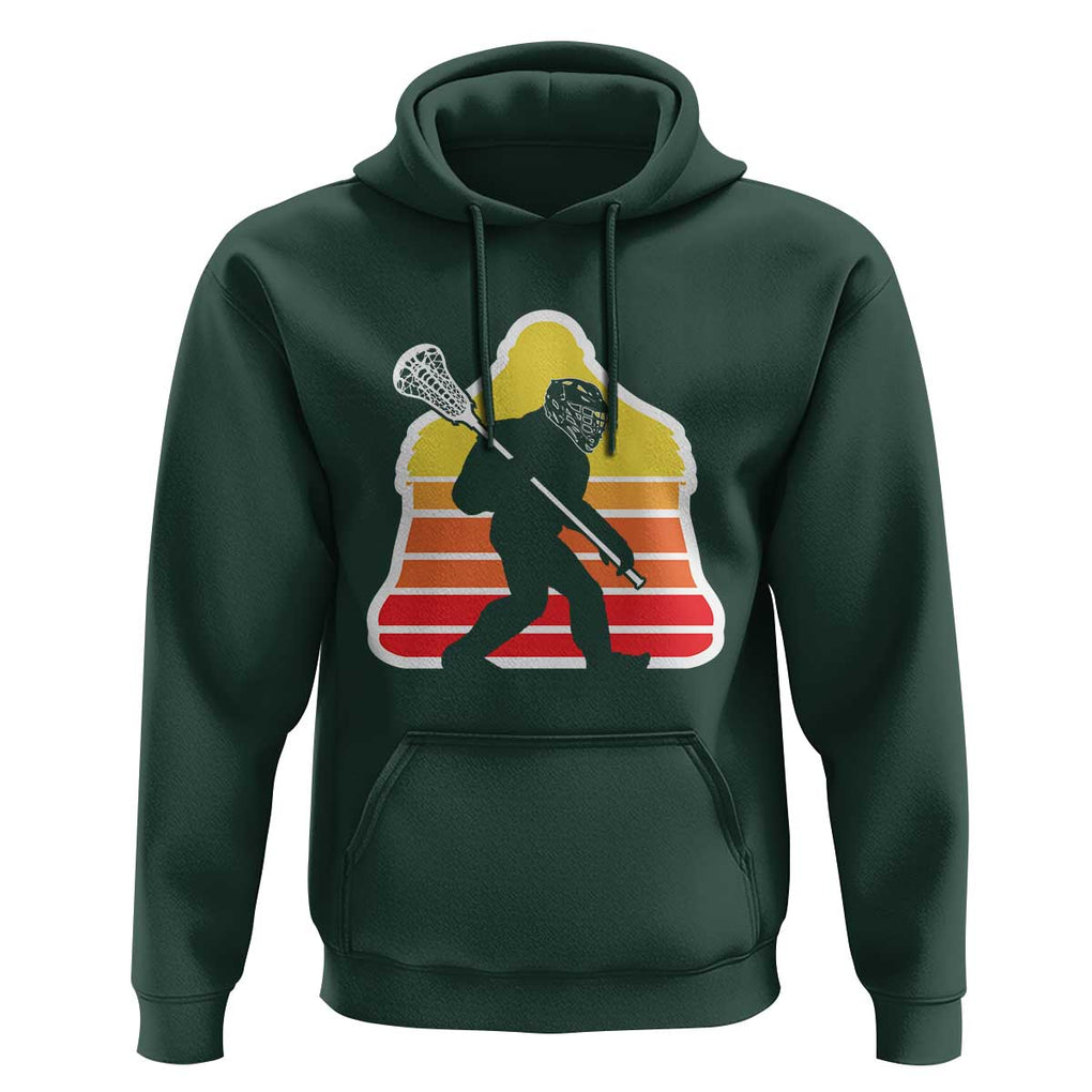 Funny Retro Bigfoot Lacrosse Player Hoodie TS09 Dark Forest Green Print Your Wear
