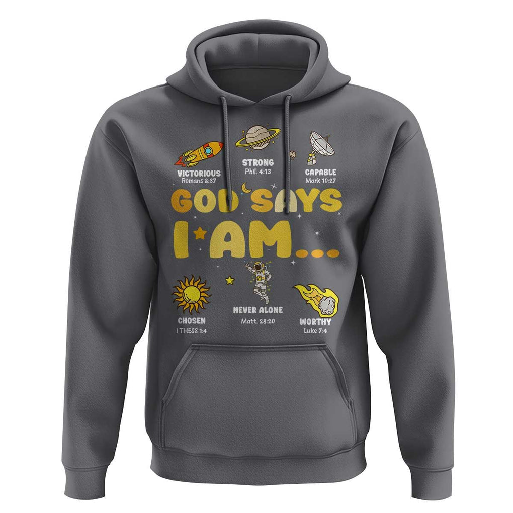Outer Space Astrology Astronaut Planet God Says I Am Hoodie TS09 Charcoal Print Your Wear