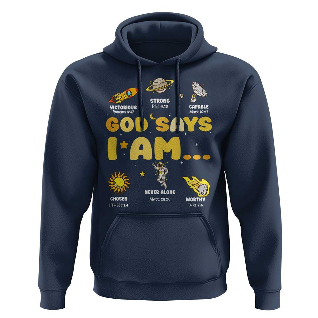 Outer Space Astrology Astronaut Planet God Says I Am Hoodie TS09 Navy Print Your Wear