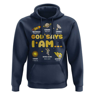 Outer Space Astrology Astronaut Planet God Says I Am Hoodie TS09 Navy Print Your Wear
