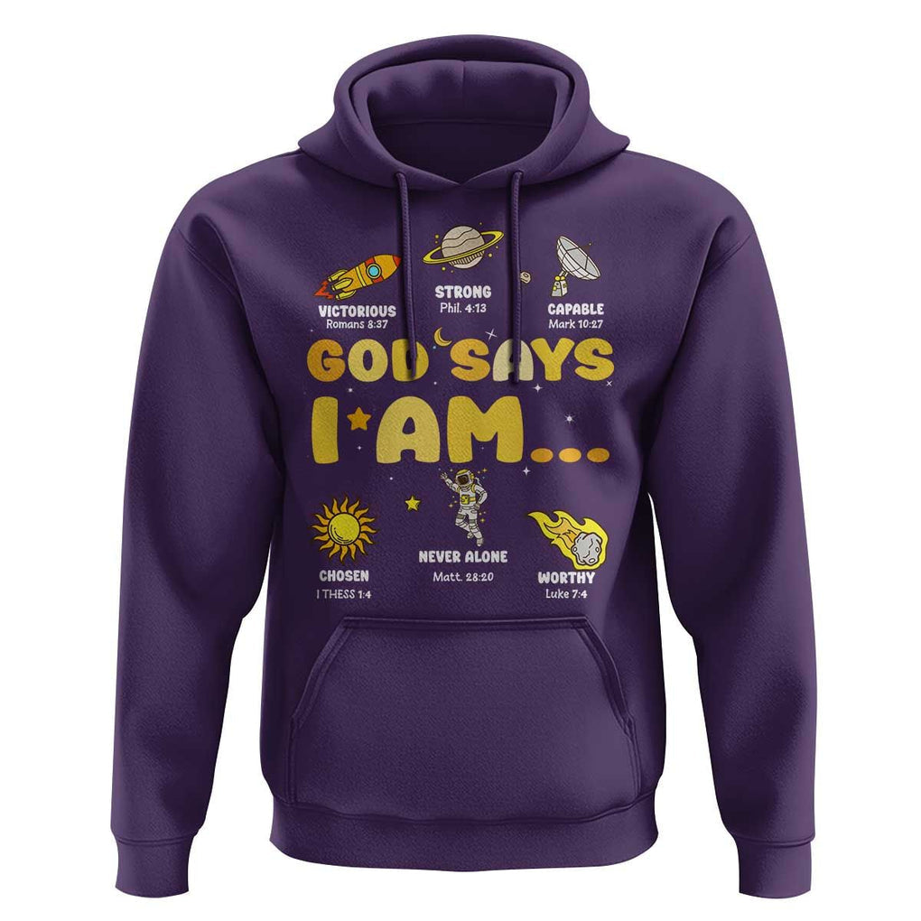Outer Space Astrology Astronaut Planet God Says I Am Hoodie TS09 Purple Print Your Wear