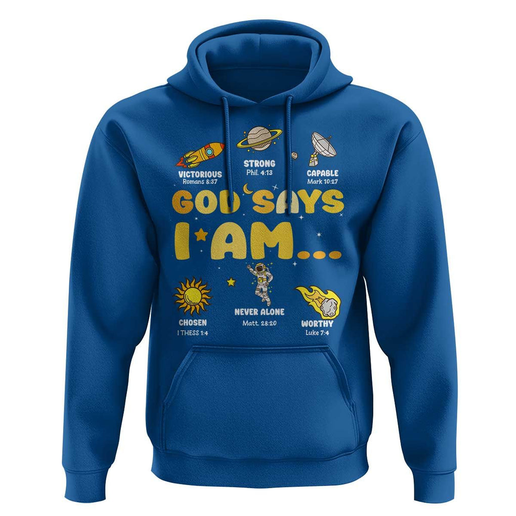Outer Space Astrology Astronaut Planet God Says I Am Hoodie TS09 Royal Blue Print Your Wear