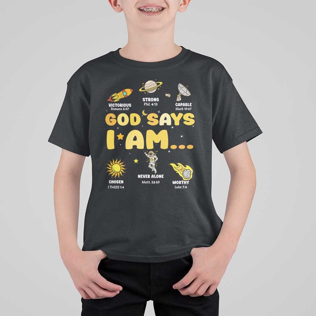 Outer Space Astrology Astronaut Planet God Says I Am T Shirt For Kid TS09 Black Print Your Wear