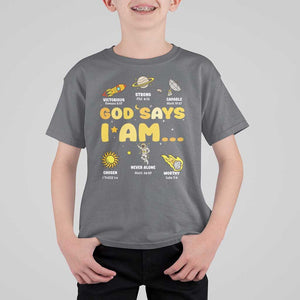 Outer Space Astrology Astronaut Planet God Says I Am T Shirt For Kid TS09 Charcoal Print Your Wear