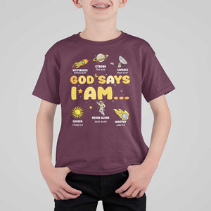 Outer Space Astrology Astronaut Planet God Says I Am T Shirt For Kid TS09 Maroon Print Your Wear