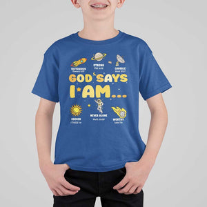 Outer Space Astrology Astronaut Planet God Says I Am T Shirt For Kid TS09 Royal Blue Print Your Wear