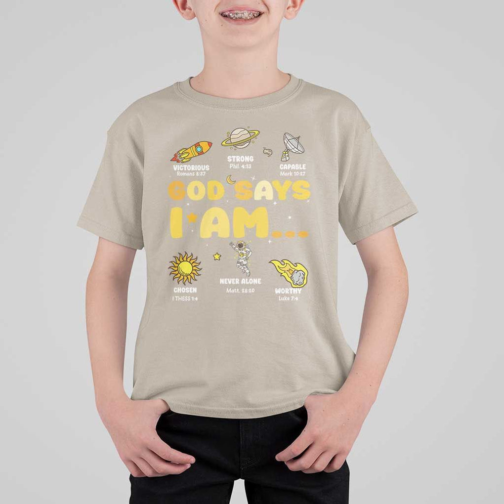 Outer Space Astrology Astronaut Planet God Says I Am T Shirt For Kid TS09 Sand Print Your Wear