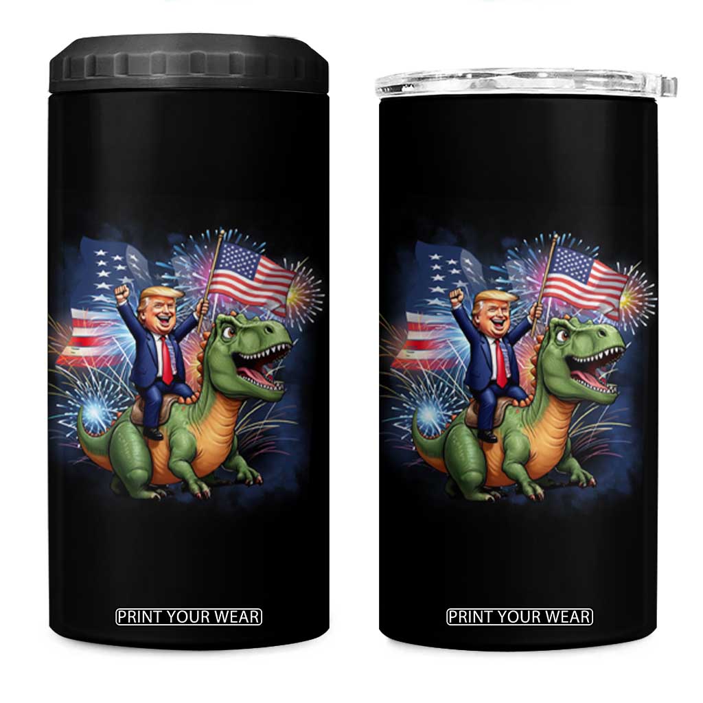 Funny Trump Riding Dinosaur Freedom Firework 4 in 1 Can Cooler Tumbler TS09 One Size: 16 oz Black Print Your Wear