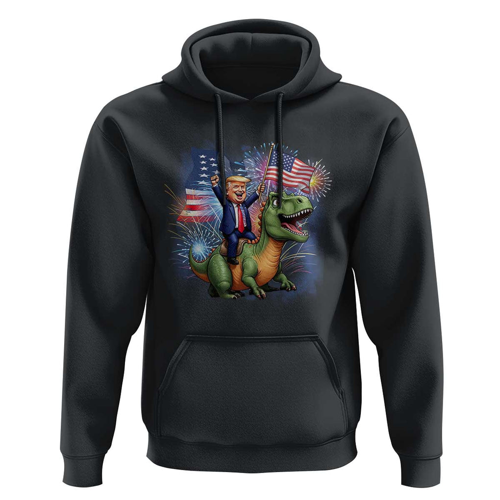 Funny Trump Riding Dinosaur Freedom Firework Hoodie TS09 Black Print Your Wear