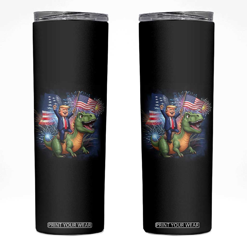 Funny Trump Riding Dinosaur Freedom Firework Skinny Tumbler TS09 Black Print Your Wear