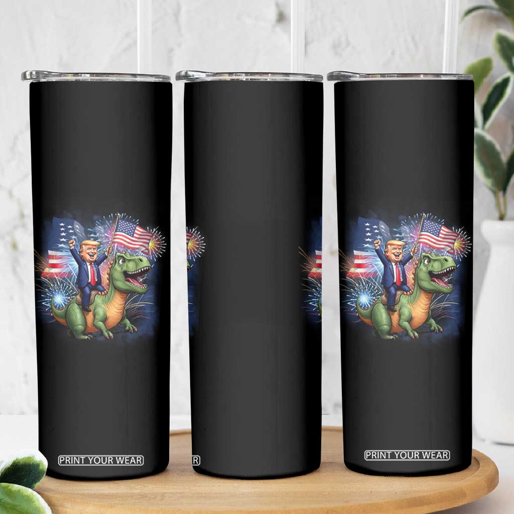 Funny Trump Riding Dinosaur Freedom Firework Skinny Tumbler TS09 Print Your Wear