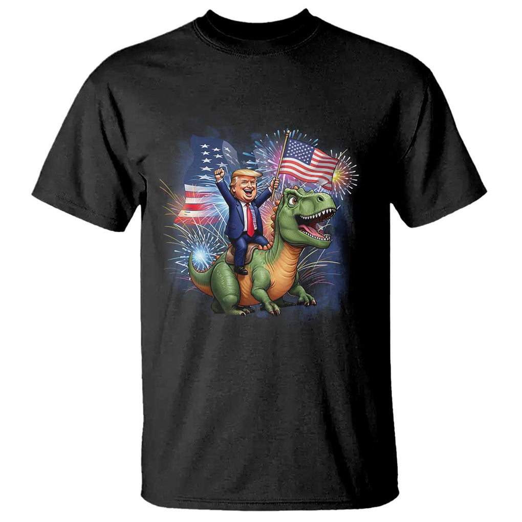 Funny Trump Riding Dinosaur Freedom Firework T Shirt TS09 Black Print Your Wear