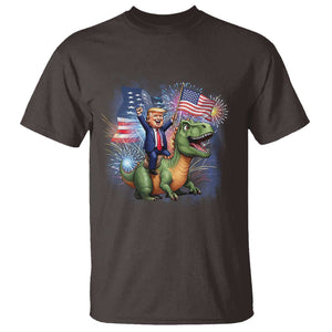 Funny Trump Riding Dinosaur Freedom Firework T Shirt TS09 Dark Chocolate Print Your Wear
