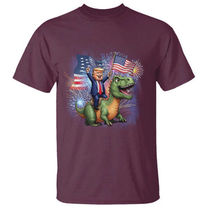 Funny Trump Riding Dinosaur Freedom Firework T Shirt TS09 Maroon Print Your Wear