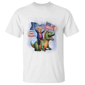 Funny Trump Riding Dinosaur Freedom Firework T Shirt TS09 White Print Your Wear