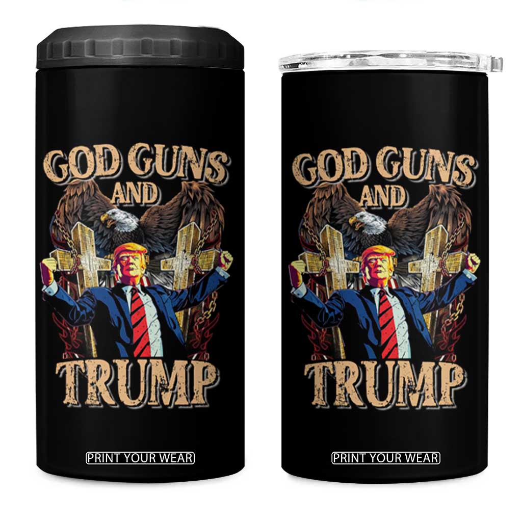 Trump Supporter 4 in 1 Can Cooler Tumbler God Guns And Trump America Eagle TS09 One Size: 16 oz Black Print Your Wear