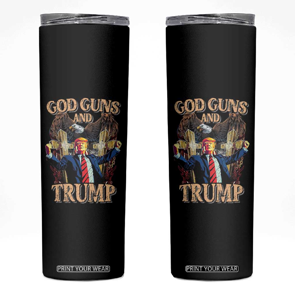 Trump Supporter Skinny Tumbler God Guns And Trump America Eagle TS09 Black Print Your Wear
