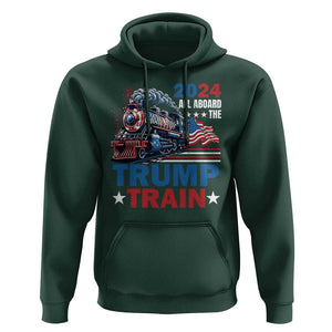 Trump Supporter Hoodie All Aboard The Trump Train 2024 TS09 Dark Forest Green Print Your Wear