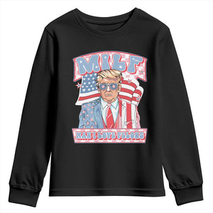 Funny Trump Supporter Youth Sweatshirt MILF Man I Love Felons Pink Trump TS09 Black Print Your Wear