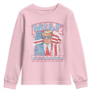 Funny Trump Supporter Youth Sweatshirt MILF Man I Love Felons Pink Trump TS09 Light Pink Print Your Wear
