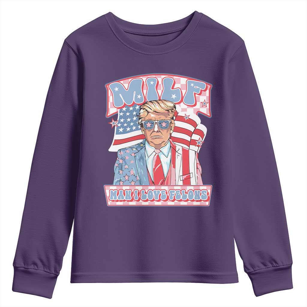 Funny Trump Supporter Youth Sweatshirt MILF Man I Love Felons Pink Trump TS09 Purple Print Your Wear
