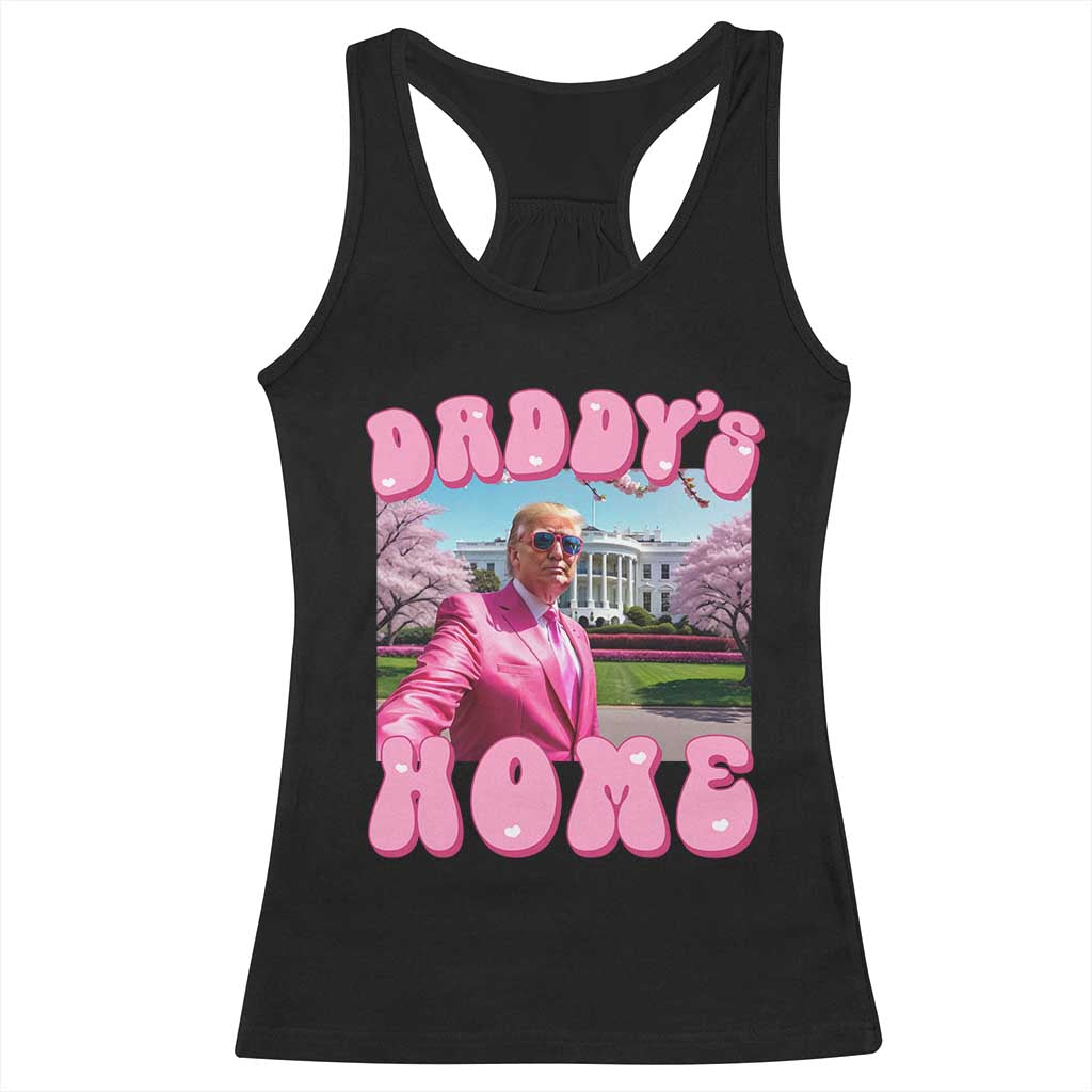 Funny Trump Supporter Racerback Tank Top Daddy's Coming Home 2024 Pink Trump TS09 Black Print Your Wear