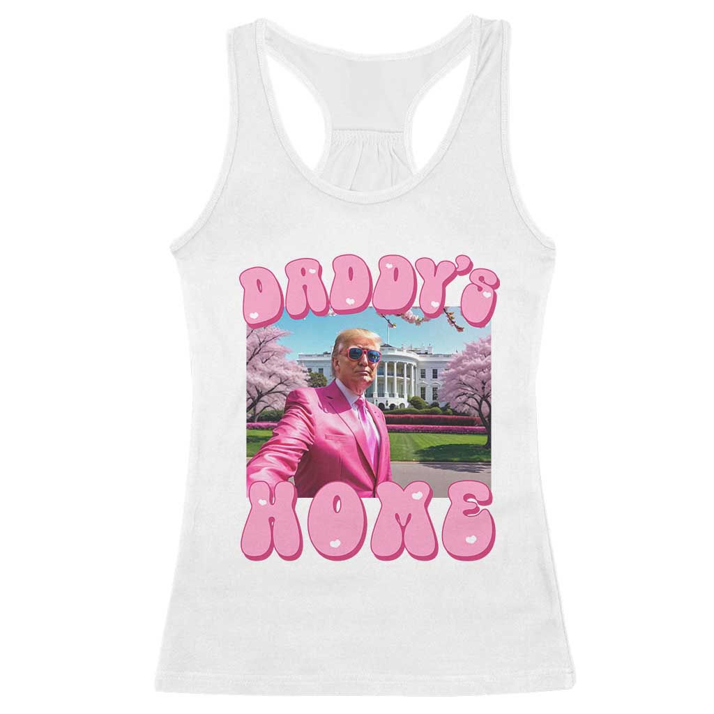 Funny Trump Supporter Racerback Tank Top Daddy's Coming Home 2024 Pink Trump TS09 White Print Your Wear