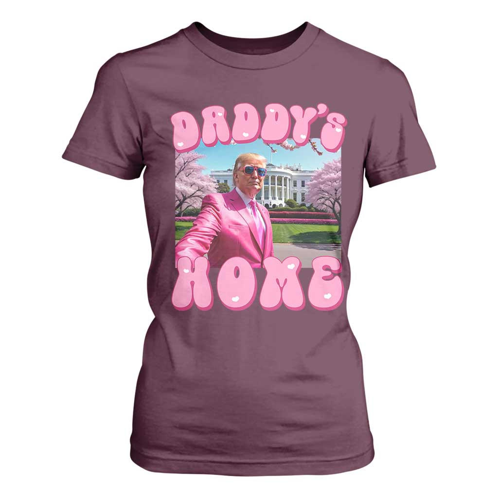 Funny Trump Supporter T Shirt For Women Daddy's Coming Home 2024 Pink Trump TS09 Maroon Print Your Wear