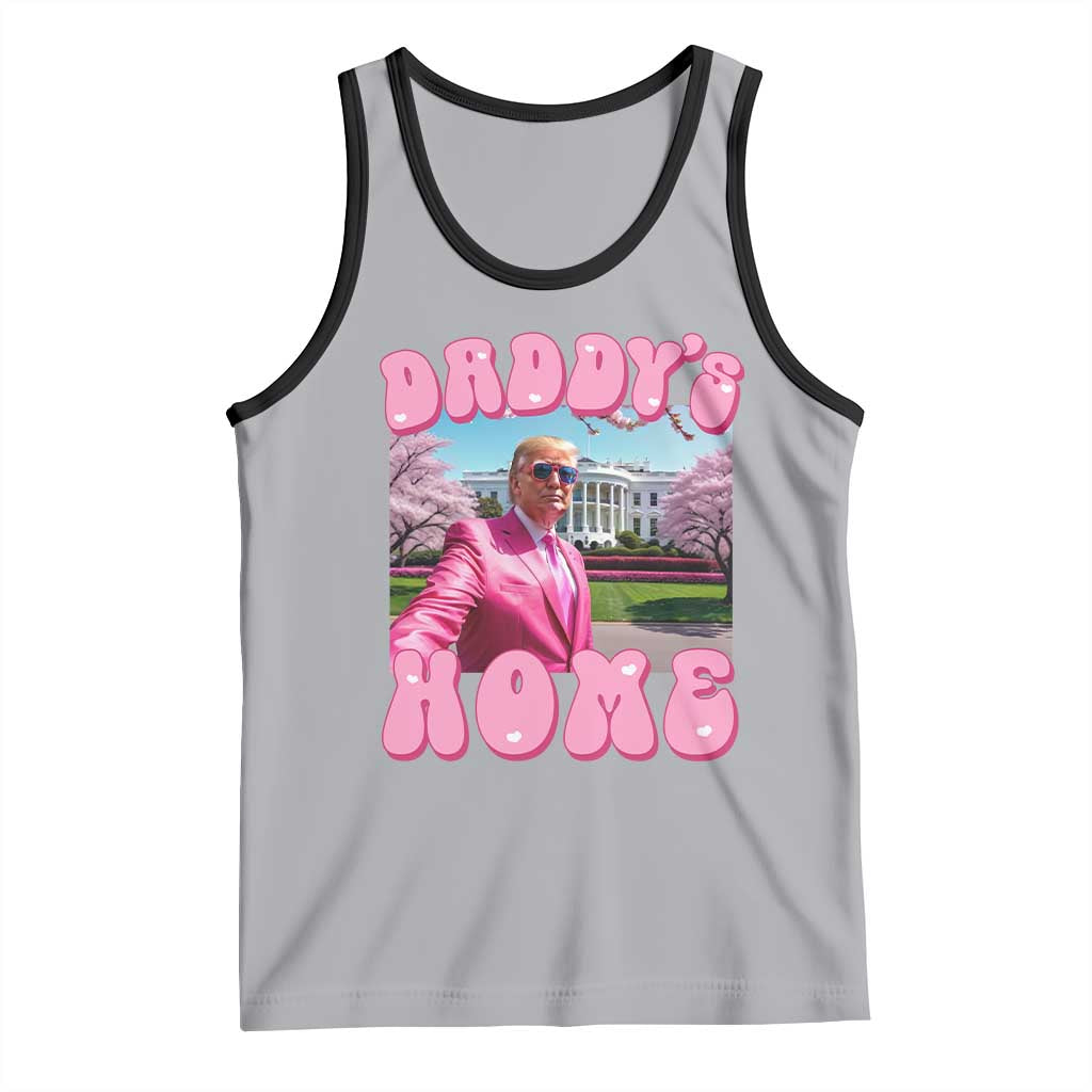 Funny Trump Supporter Tank Top Daddy's Coming Home 2024 Pink Trump TS09 Athletic Heather Black Print Your Wear