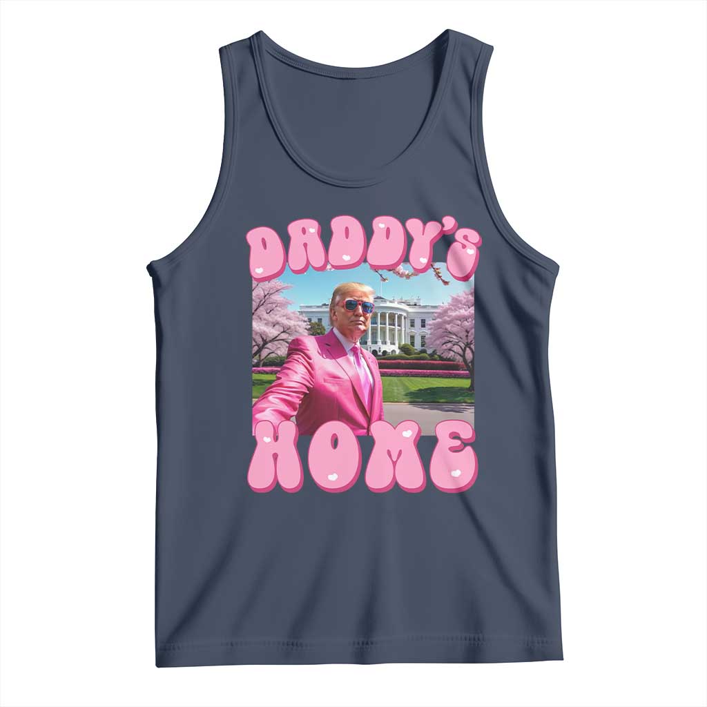 Funny Trump Supporter Tank Top Daddy's Coming Home 2024 Pink Trump TS09 Navy Print Your Wear