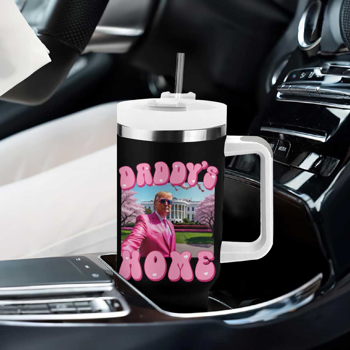 Funny Trump Supporter Tumbler With Handle Daddy's Coming Home Pink Trump TS09 Print Your Wear