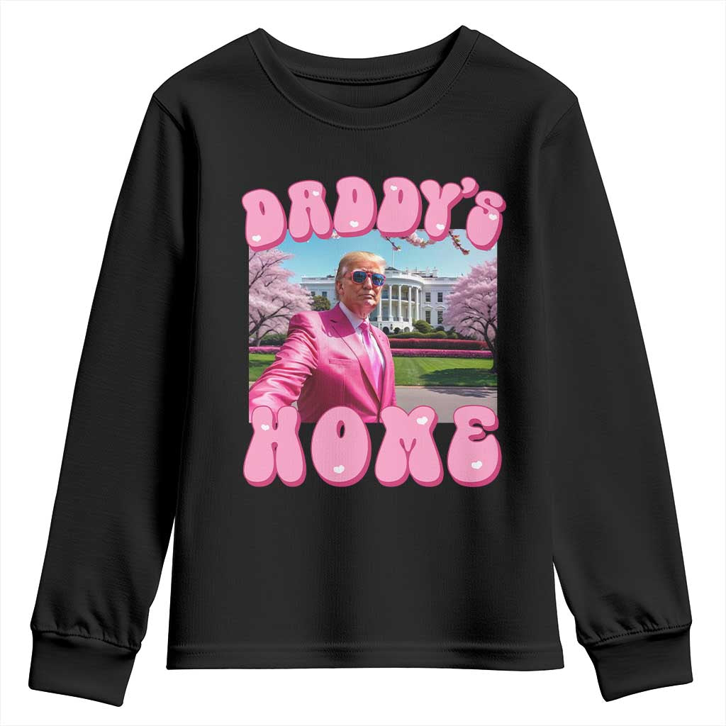 Funny Trump Supporter Youth Sweatshirt Daddy's Coming Home 2024 Pink Trump TS09 Black Print Your Wear