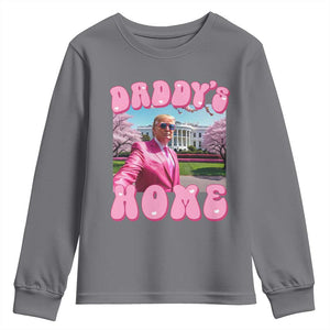 Funny Trump Supporter Youth Sweatshirt Daddy's Coming Home 2024 Pink Trump TS09 Charcoal Print Your Wear